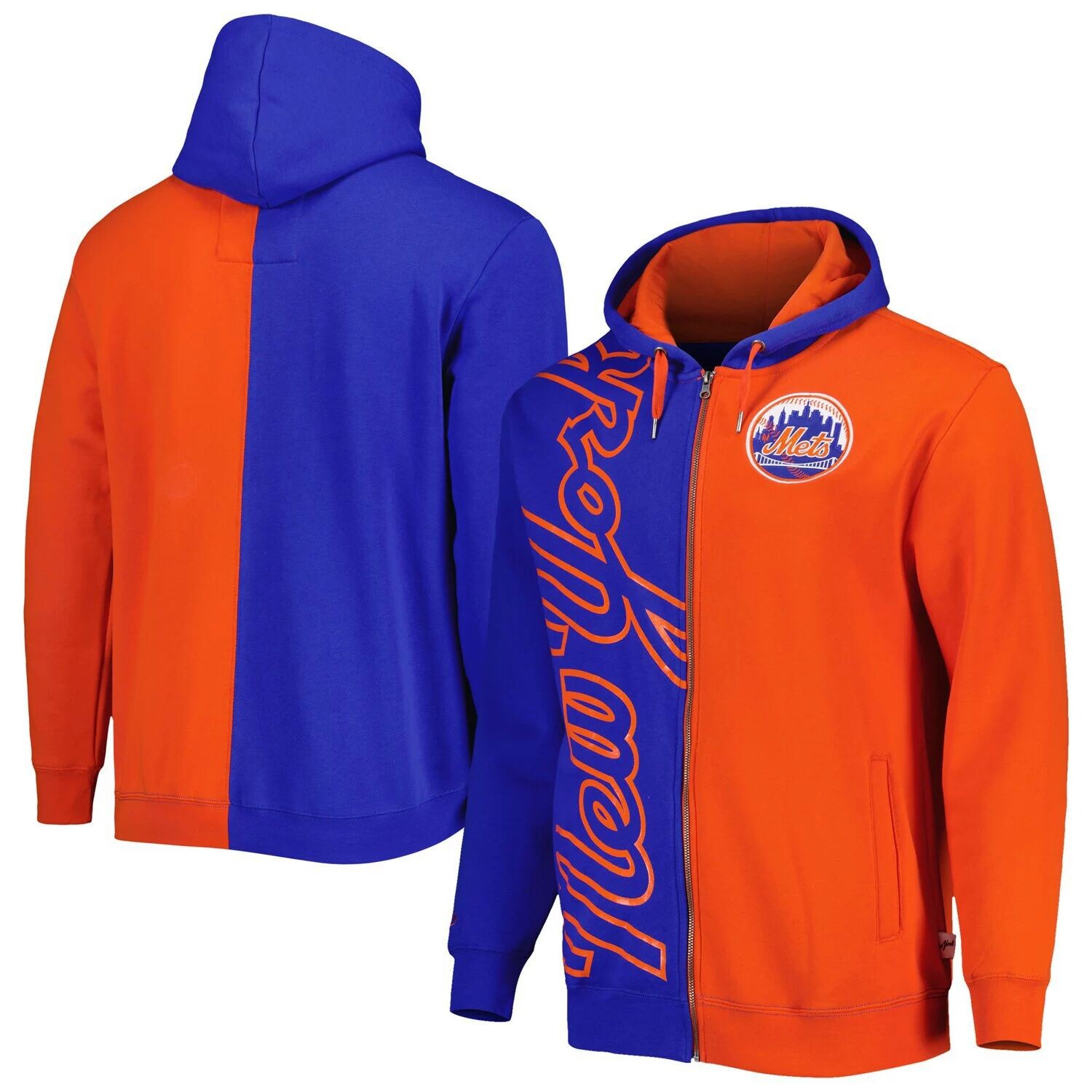 

Мужская флисовая толстовка с молнией во всю длину Mitchell & Ness Royal/оранжевая New York Mets