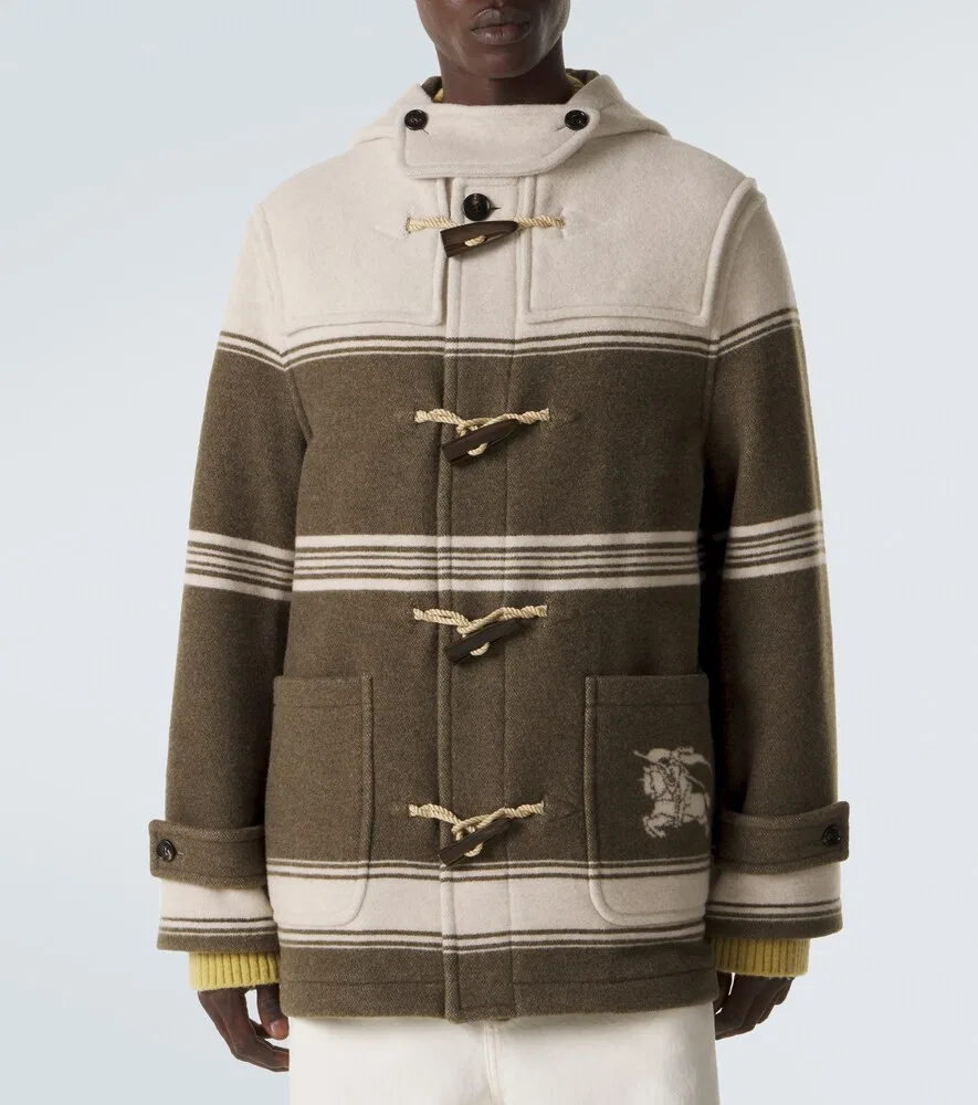 Полосатое пальто-дафлкот из смеси шерсти и хлопка Burberry, зеленый — фото 3