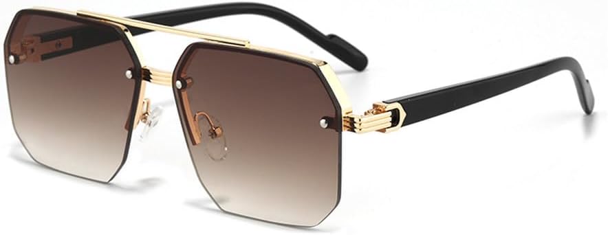 

Мужские солнцезащитные очки в стиле ретро с двойной перемычкой и многоугольными металлическими линзами, градиентный дизайн, защита от ультрафиолета UV400. Женские солнцезащитные очки HYYZZC, Brown