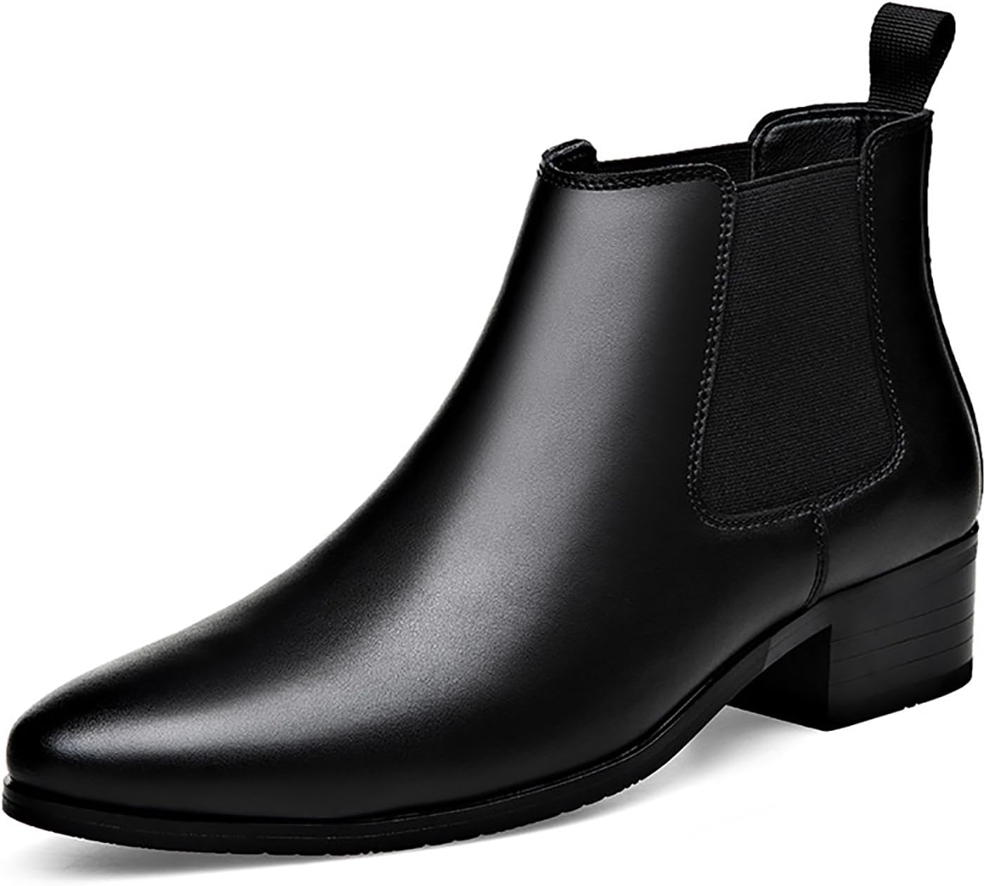 

Мужские кожаные ботинки-челси BOEGBNW с боковой молнией, заостренным носком, делового и повседневного стиля, удобные ботильоны, черный