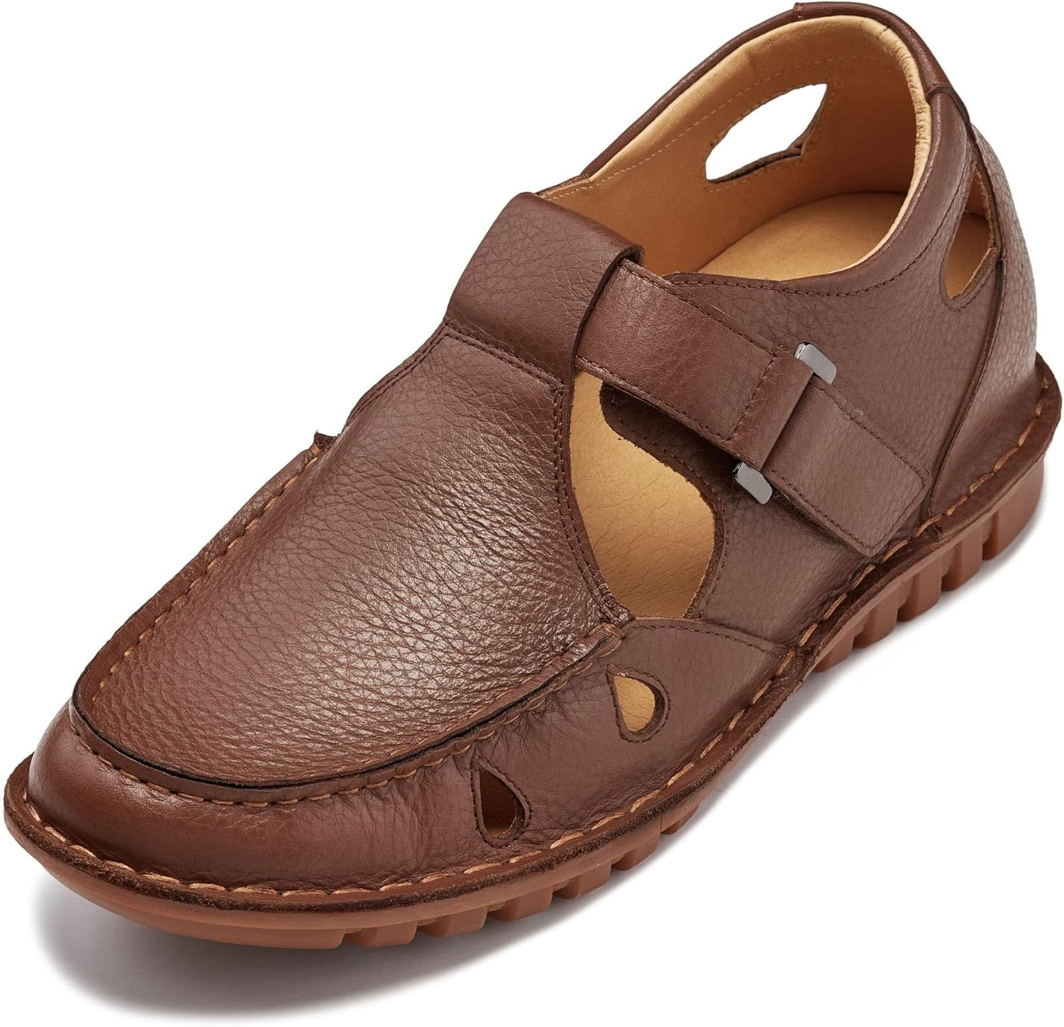 

Мужские невидимые обувные вставки для увеличения роста CALTO - Черные, премиальная кожа, легкие повседневные сандалии-рыбацкие - Увеличение роста на 7 см - K0751 - Размер 9 D(M) US