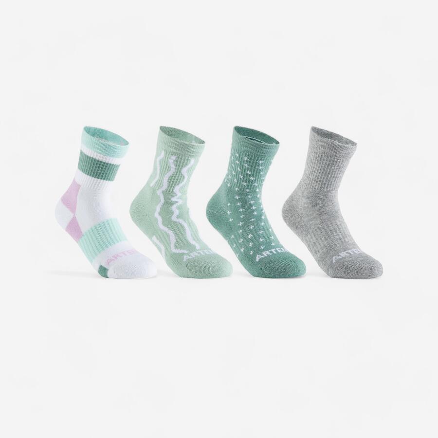 

ARTENGO Детские теннисные носки высокие, упаковка 4 шт. - 300 рупий серо-зеленые