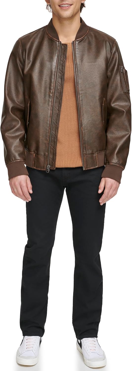 Мужская университетская куртка-бомбер Levi's из искусственной кожи, Brown Pebbled — фото 2