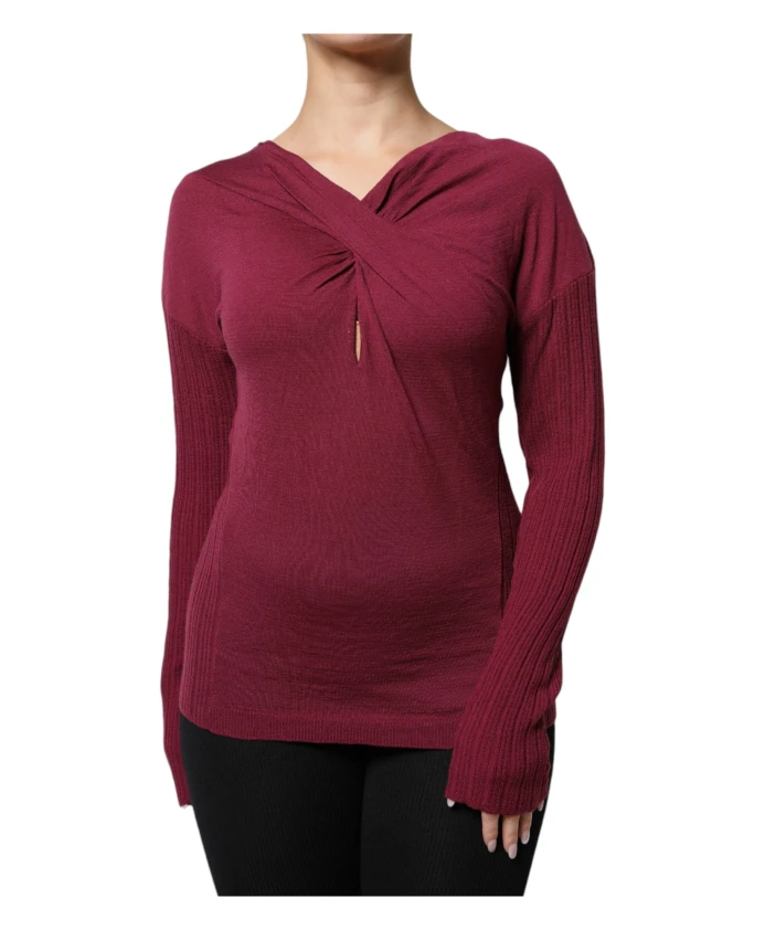 

Вязаный шерстяной свитер бордового цвета с вырезом-«замочной скважиной». Roberto Cavalli, коричневый