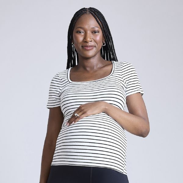 

Топ для беременных с квадратным вырезом и короткими рукавами Motherhood, цвет white black stripe