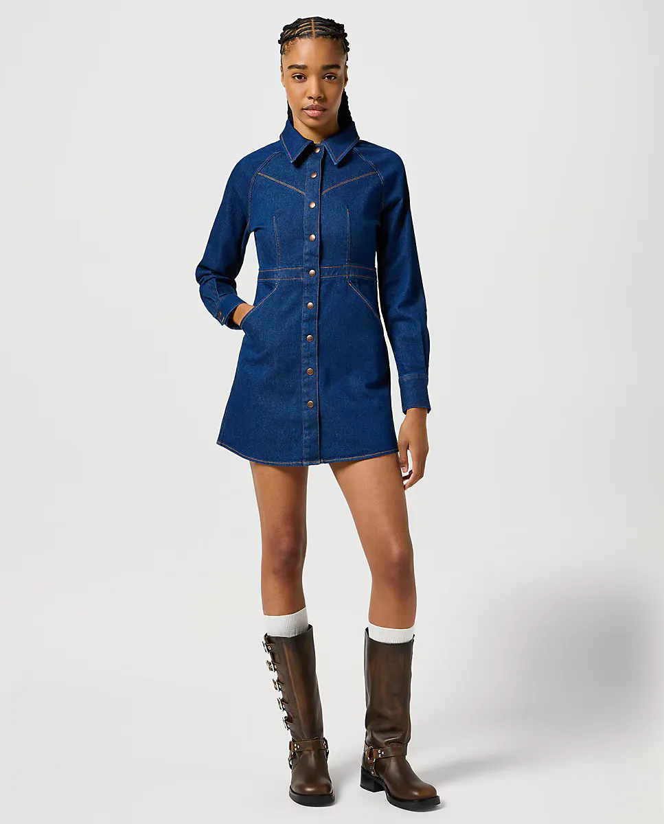 

Короткое джинсовое платье с контрастной строчкой Wrangler, синий