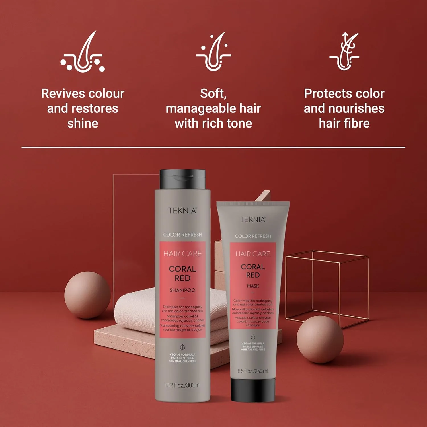 Набор для ухода за кожей Lakmé Teknia Refresh Coral Red (полноразмерный шампунь и средство для ухода за кожей) кораллово-красного цвета. — фото 3