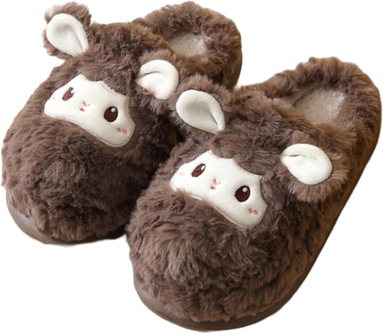 

Женские тапочки Милые животные Барашек тапочки Мягкие уютные плюшевые домашние тапочки Теплые мужские зимние тапочки для дома и улицы Lanfire, коричневый
