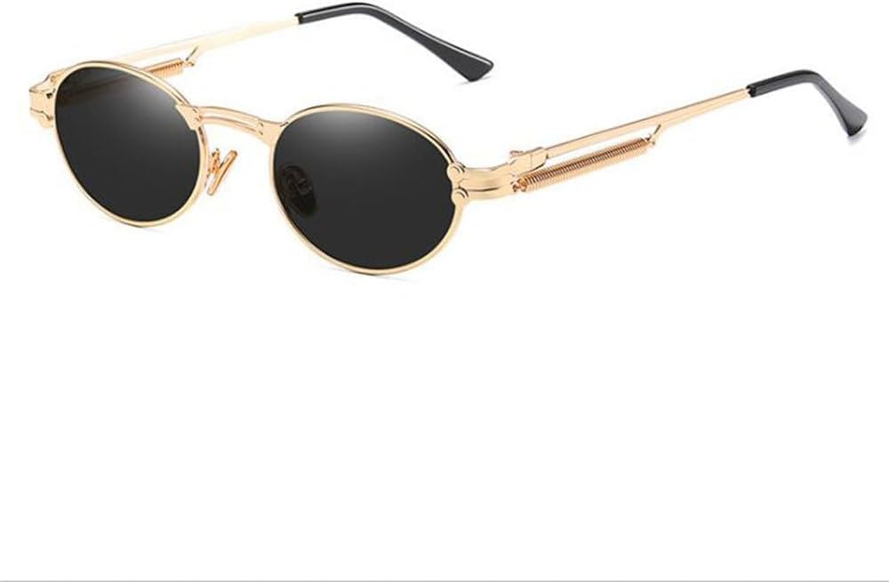 

золотые ретро круглые солнцезащитные очки винтажные мужские летние металлические панк солнцезащитные очки для женщин овальные защита от синего света UV400 унисекс KTUCN, Gold With Black