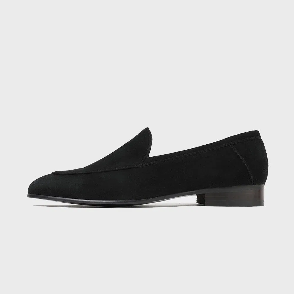 Мужские чёрные замшевые лоферы Minimal Round Toe от Firenze.A — фото 2