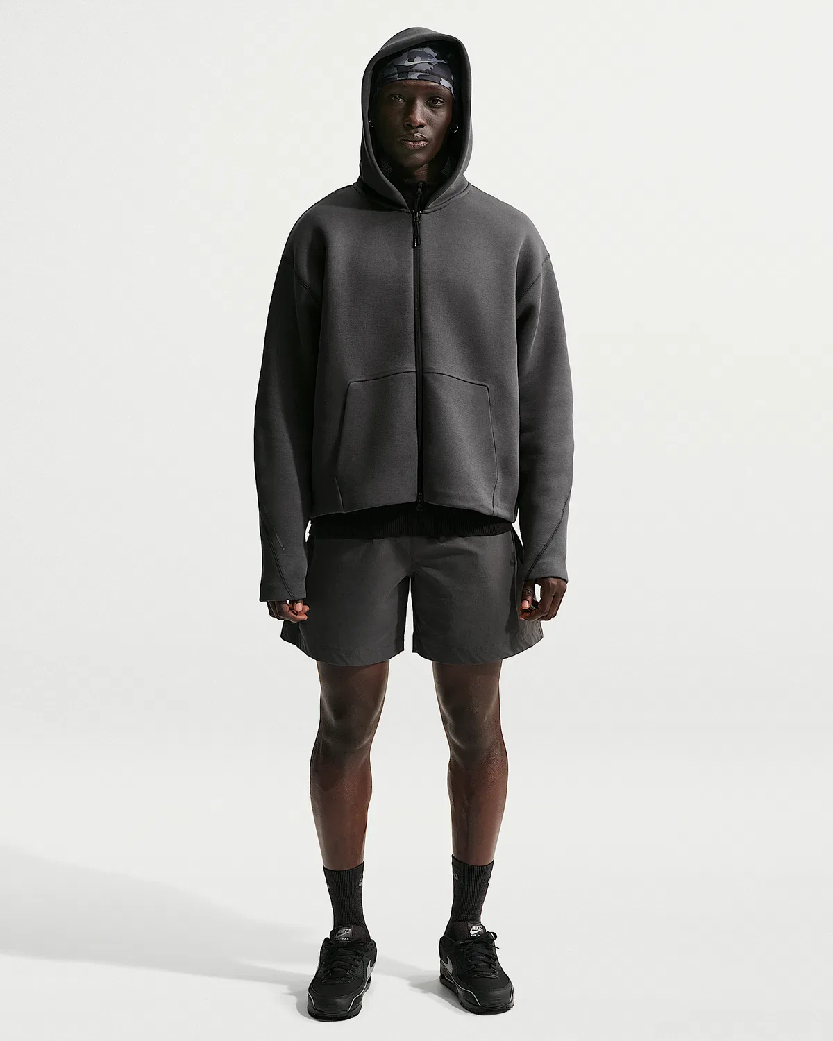 Мужская флисовая худи на молнии Nike Tech, Anthracite/Black — фото 4