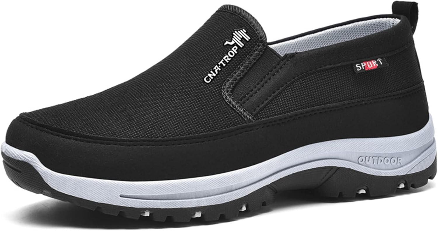 

Мужские слипоны с поддержкой свода стопы, хлопковые лоферы, повседневные противоскользящие ортопедические кроссовки, плоские прогулочные лодочные туфли Ornveion, черный