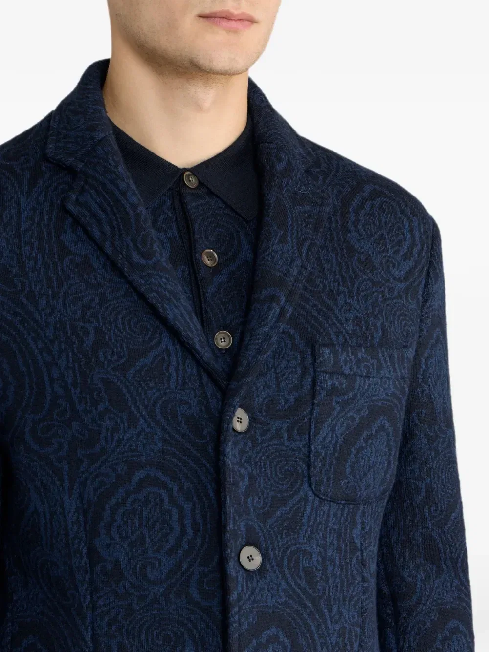 Однобортный жакет из смесовой шерсти с жаккардовым узором арники Etro, синий — фото 4
