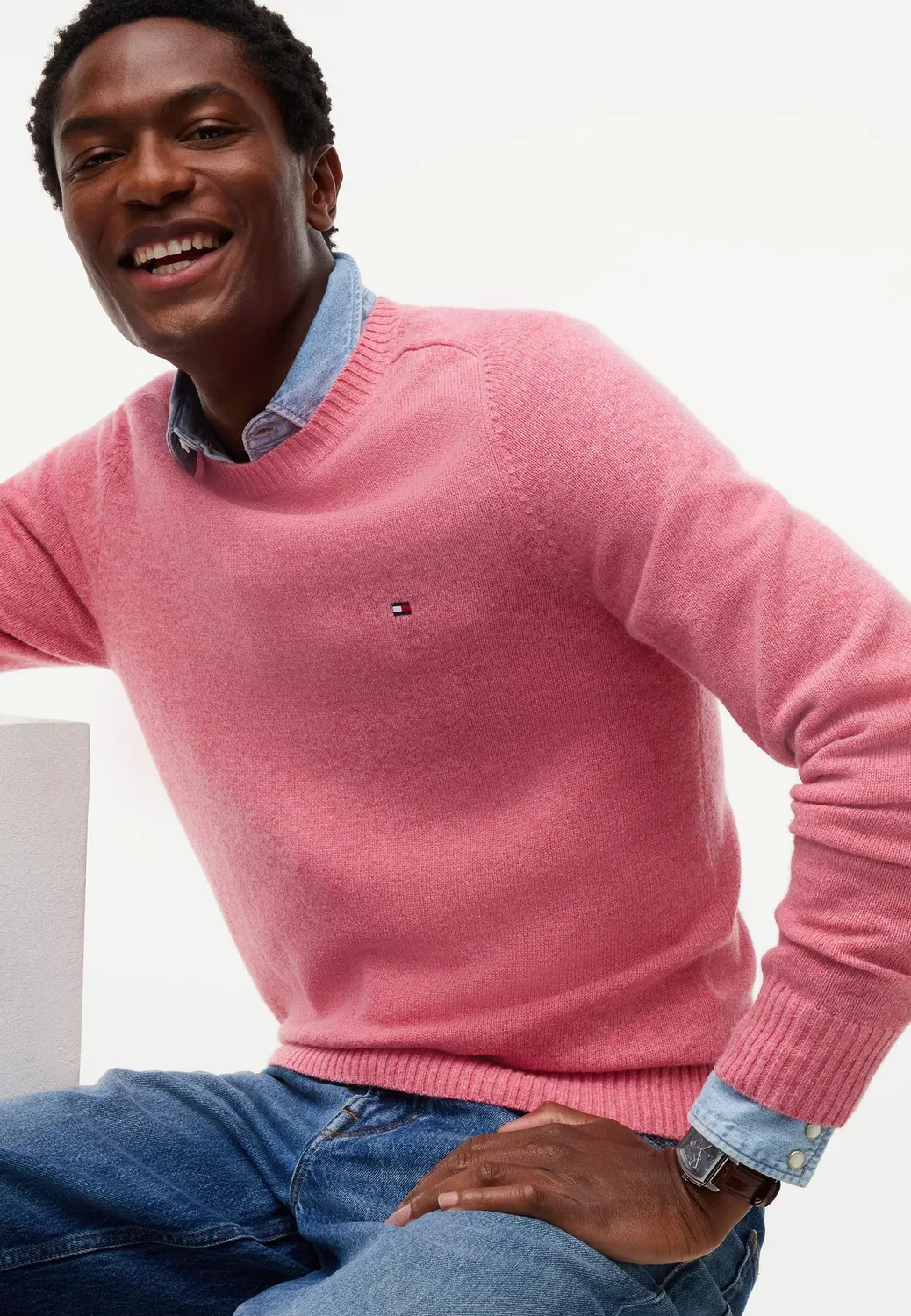 Свитер с круглым вырезом из овечьей шерсти Tommy Hilfiger, Synthetic Blush Heather — фото 4