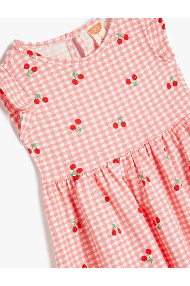 Детское платье для девочек с принтом Ruffle Detail Cherry Print Crew Neck A-Line Cotton Dress Koton, Pink Patterned — фото 3
