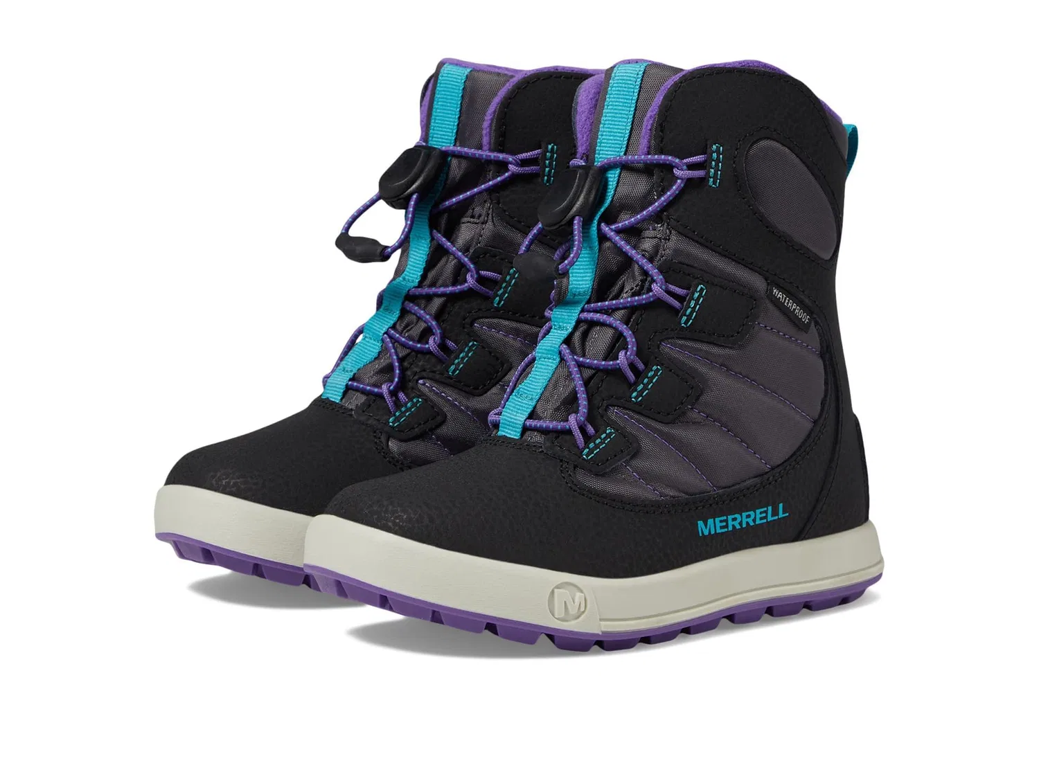 Детские для девочек водонепроницаемые снежные ботинки Snow Bank 4.0 Wtrpf Merrell, Black Purple Turq