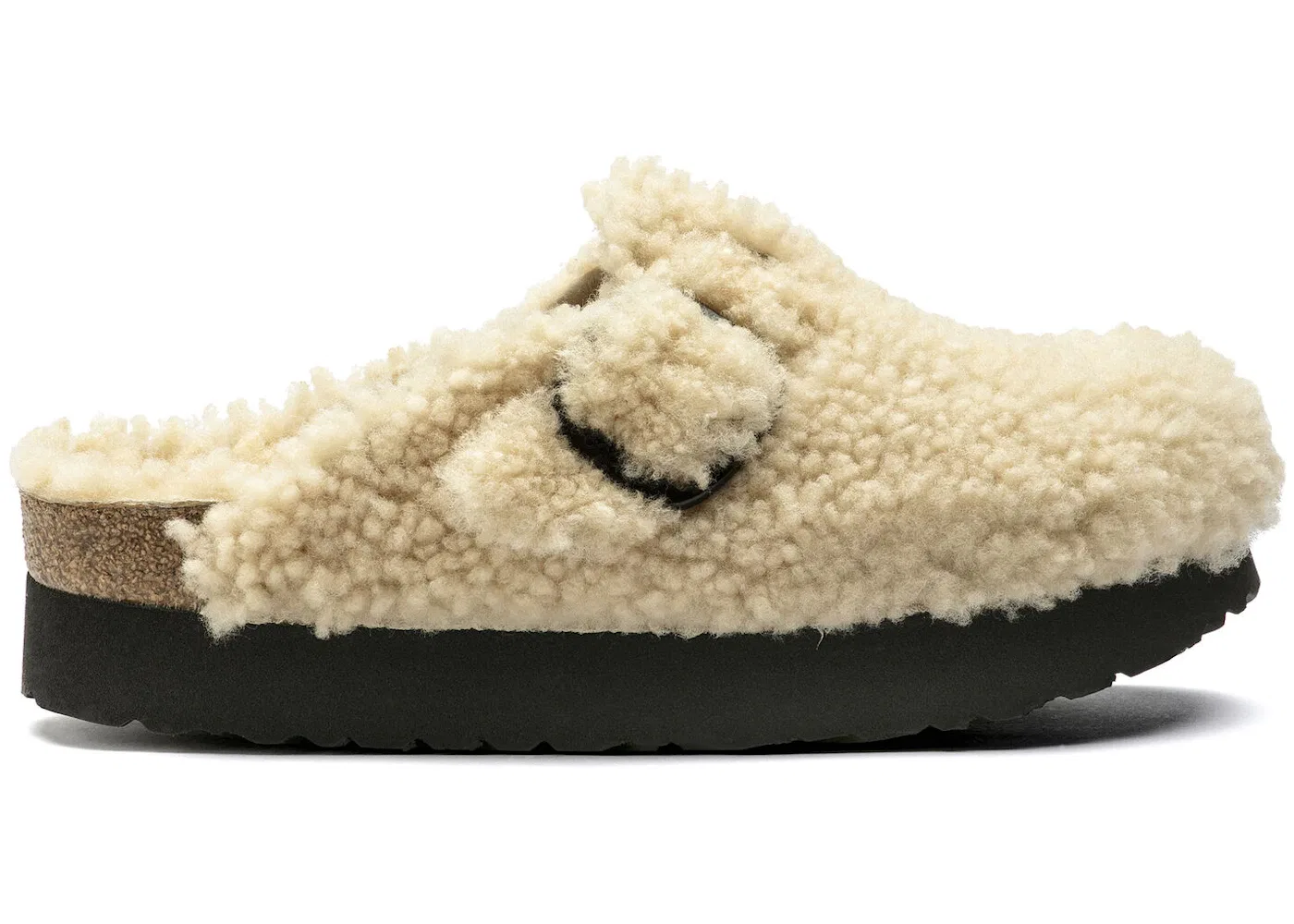 Детские клоги Birkenstock Boston Big Buckle Platform, Teddy Eggshell