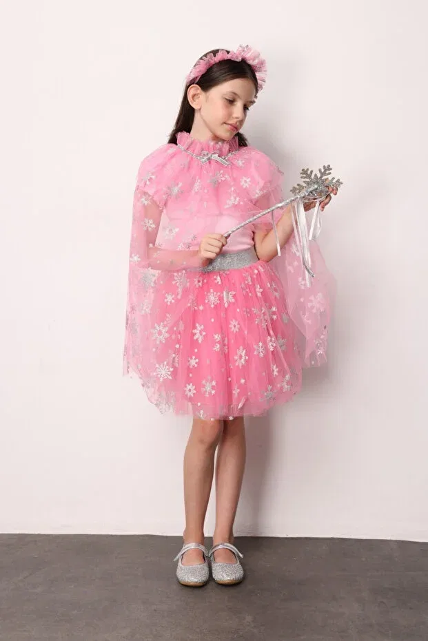 Детская юбка для девочек с принтом Fuchsia Snowflake Printed Girl's Tulle Skirt Pauline Le Mabelle, Fuchsia