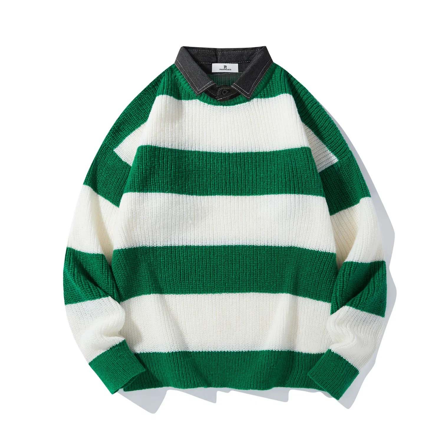Детский свитер с воротником-стойкой и принтом Two Piece, PAL ONGACO, Green (Denim Collar)
