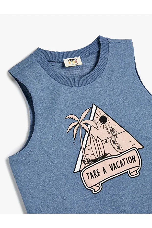 Детское для мальчиков белье с принтом Athlete surf printed crew neck Koton, Blue — фото 3