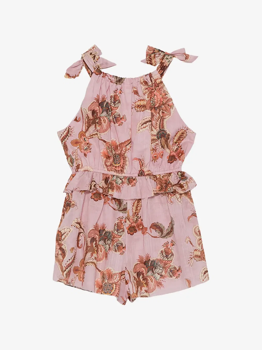 Ромпер с оборками и цветочным узором пейсли ZIMMERMANN Kids, розовый — фото 2