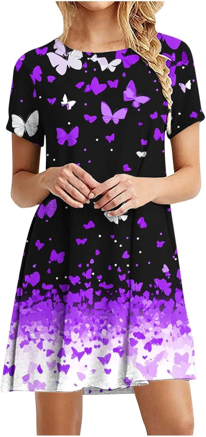 Женское летнее платье с коротким рукавом Hawaiian Vacation Sundresses, Purple