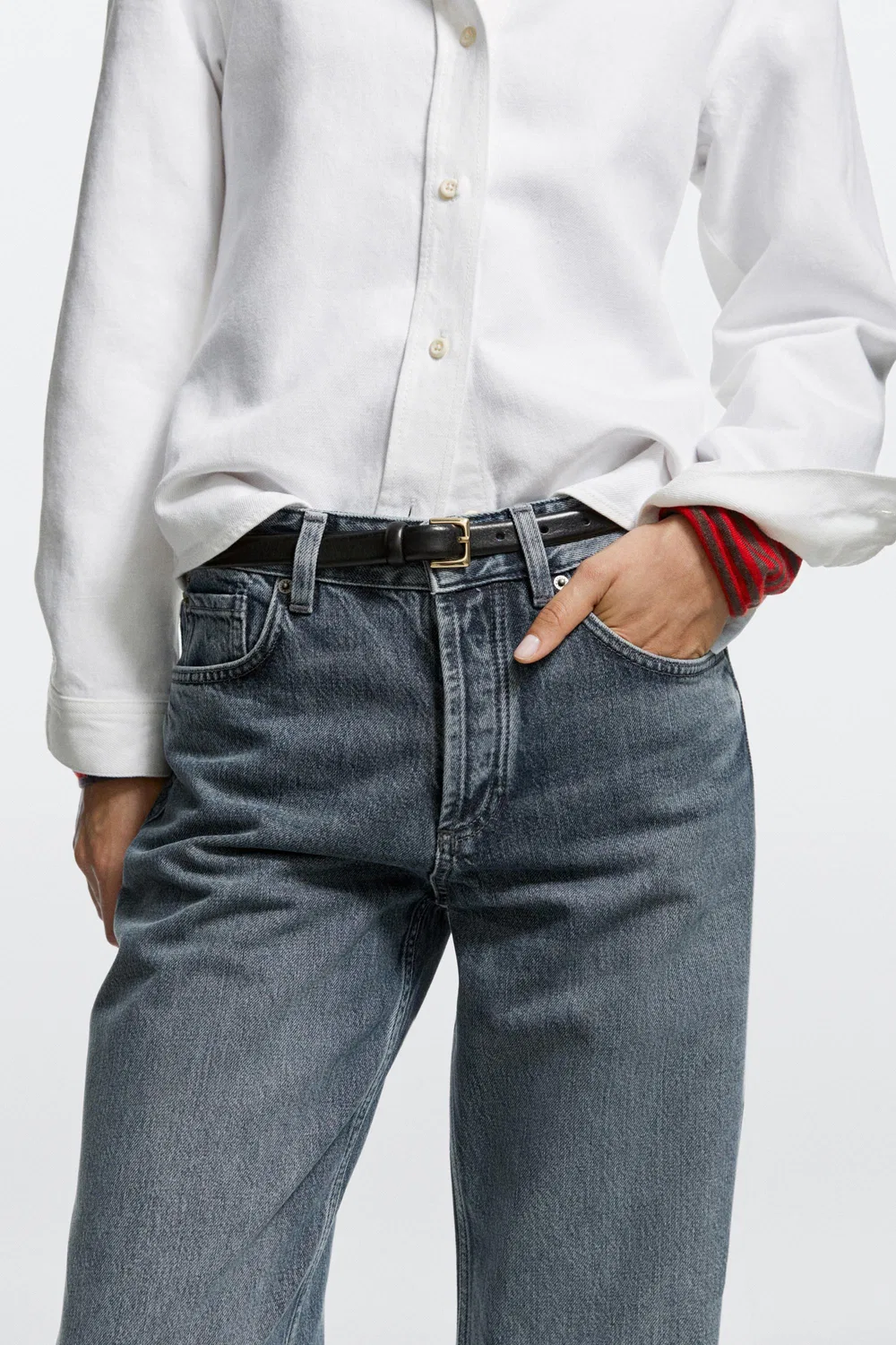 Джинсы Massimo Dutti Mid-Waist Wide-Leg, синий — фото 3