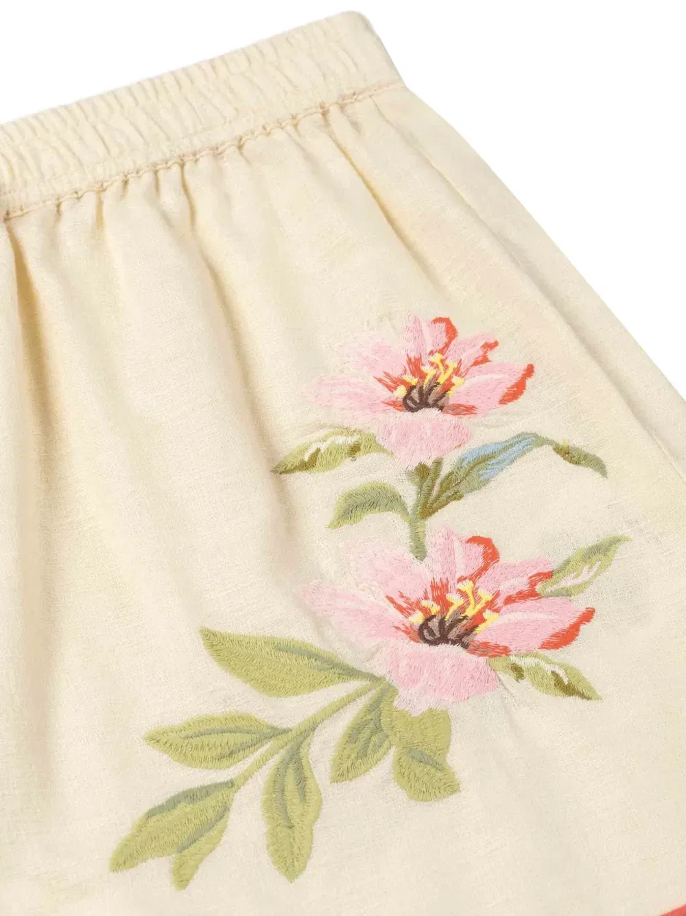 Шорты на завязках с цветочной вышивкой Zimmermann Kids, бежевый — фото 2