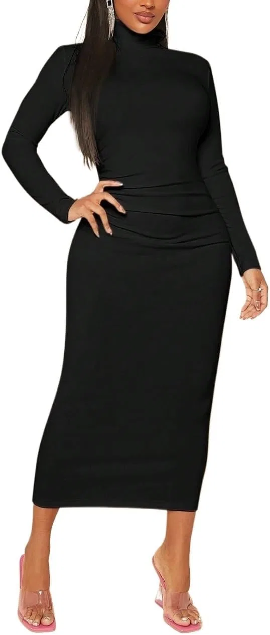 Женское облегающее платье с высоким воротником Bodycon, Black