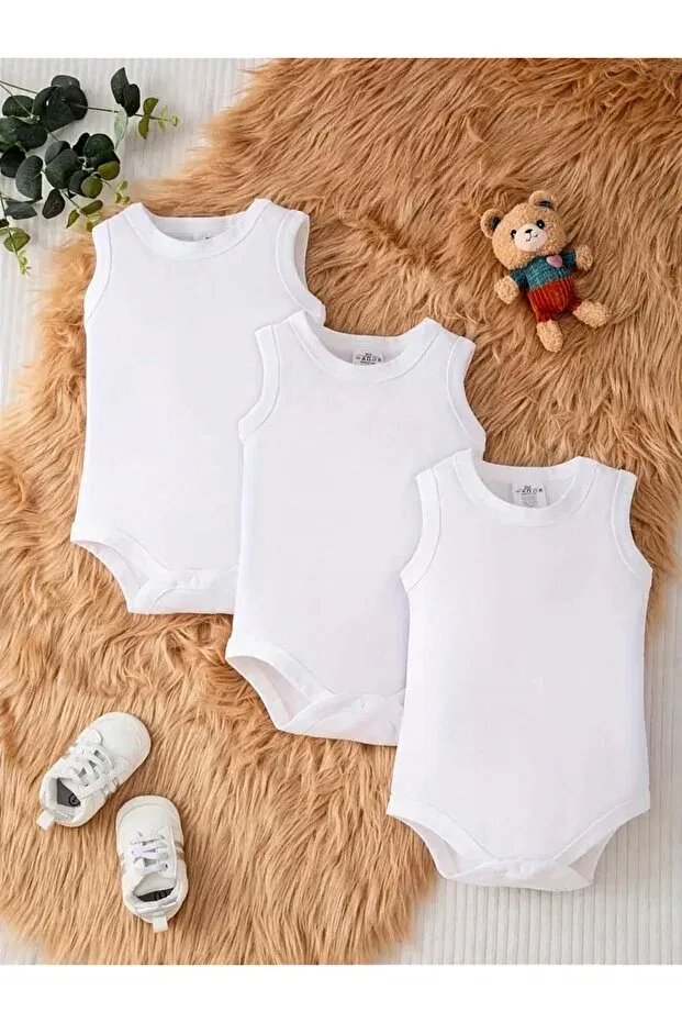 Детское боди без рукавов набор 3 шт Basics Omy, White