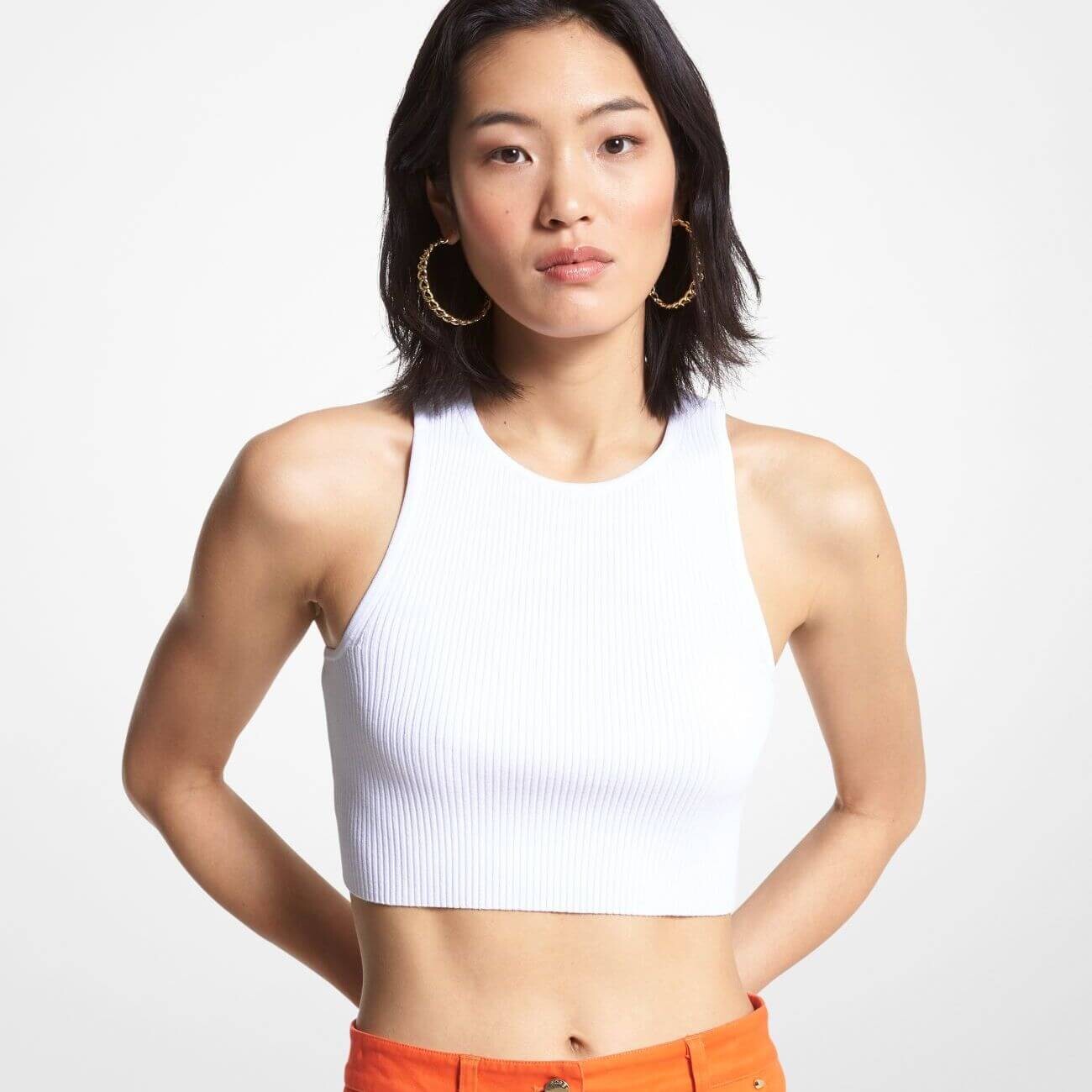 

Майка Michael Michael Kors Ribbed Recycled Viscose Blend Cropped Tank, белый