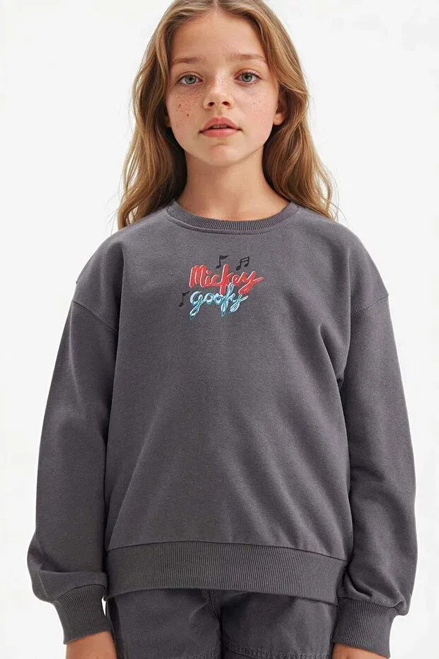 Детское худи для девочек оверсайз с принтом Disney mickey mouse & friends oversize wide fit hooded back print sweatshirt girls' d4378a Defacto, Anthracite-Ar148