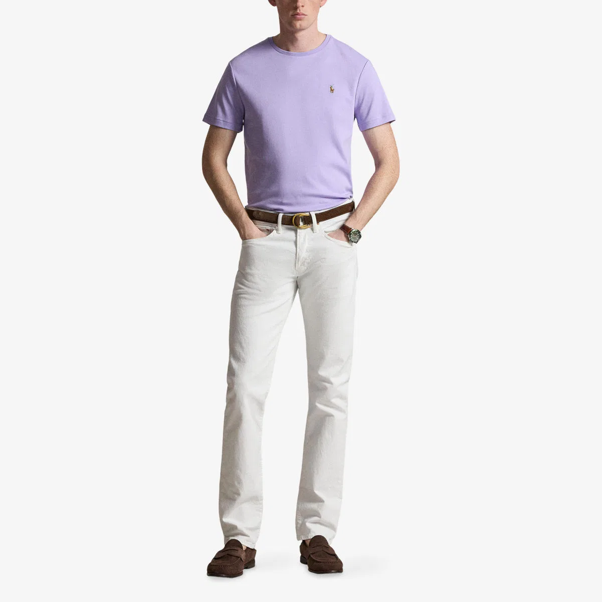 Футболка из хлопкового трикотажа с короткими рукавами и вышитым логотипом Polo Ralph Lauren, фиолетовый — фото 2