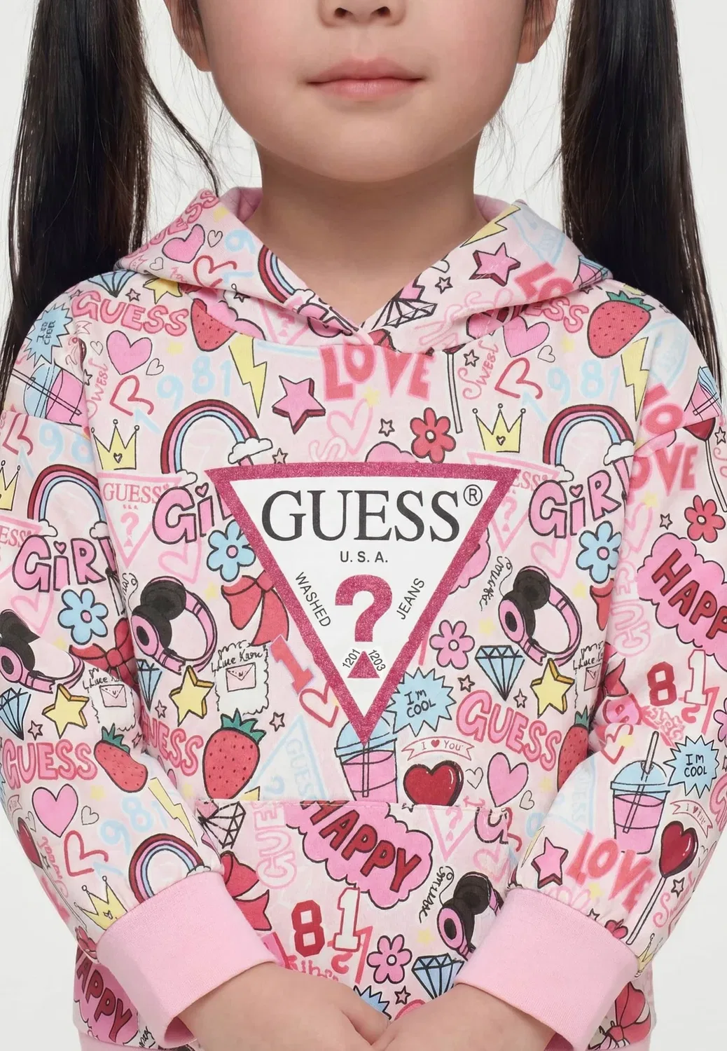 Bedrucktes kapuzenkleid - трикотажное платье Guess, Mehrfarbe Rose