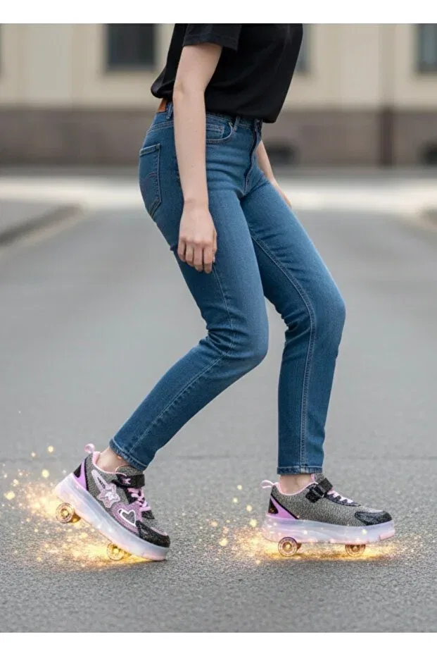 Детские роликовые коньки-кроссовки со светодиодами Jojo Kids, Black Platinum — фото 3