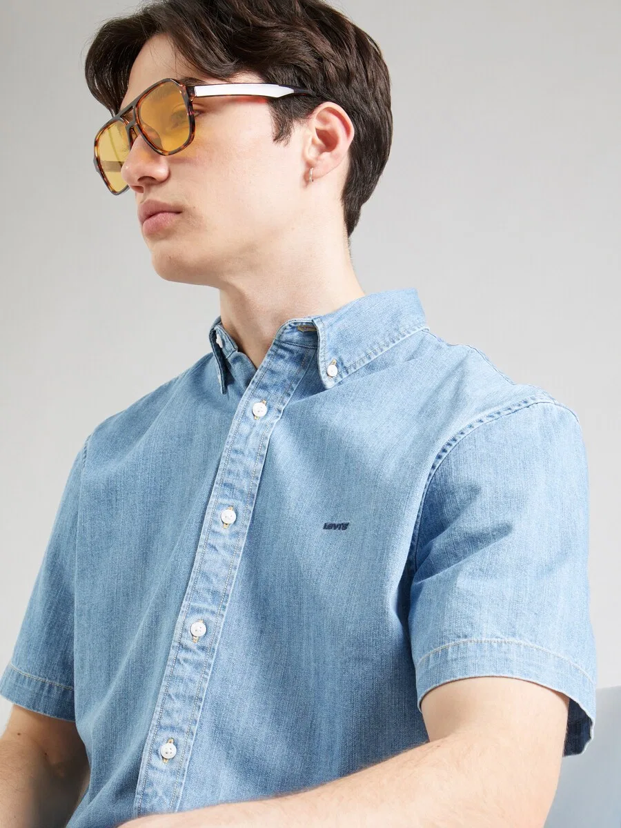 Рубашка LEVI'S Regular fit Button Up Shirt 'SS Authentic Button Down', синий джинсовый материал — фото 2
