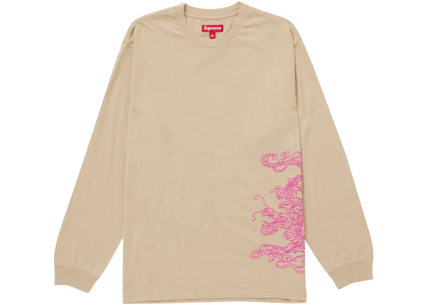 Мужская футболка с вышивкой Supreme Dragon Embroidered L/S Top, Khaki