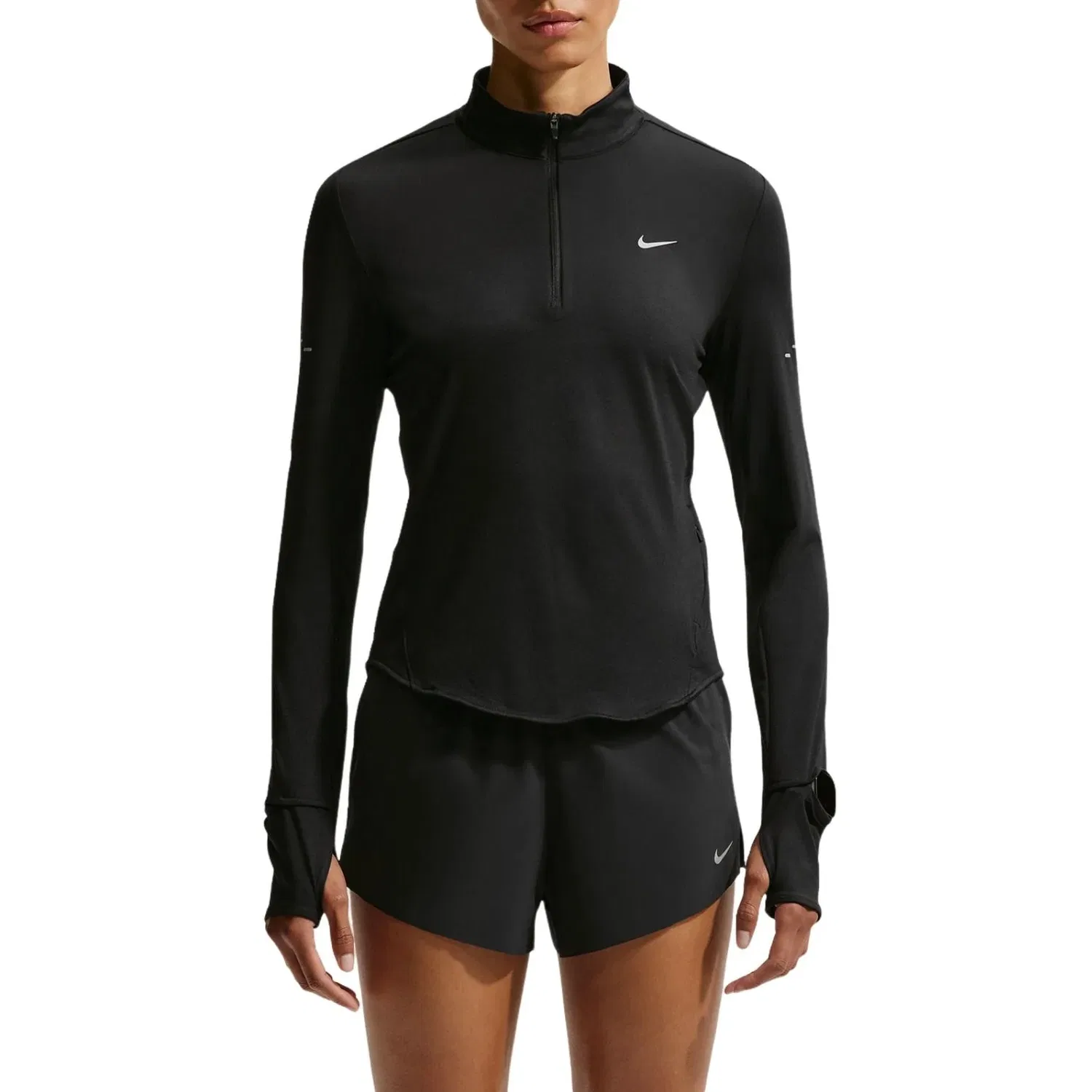Женская футболка Swift Dri-FIT UV 1 4-Zip Top 'Black' Nike, черный — фото 3
