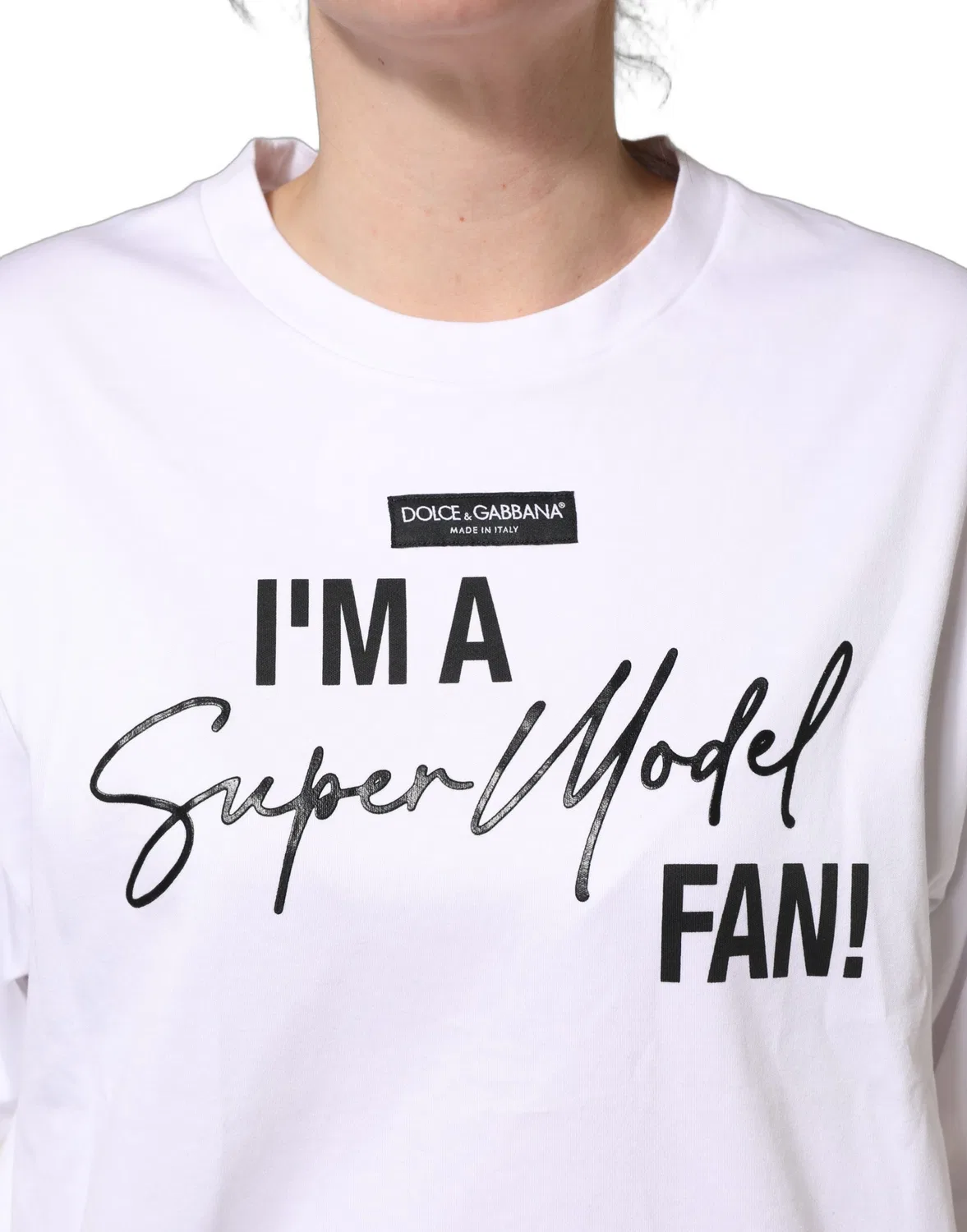 Женская футболка с принтом I'm A Super Model Fan Dolce & Gabbana, White — фото 2