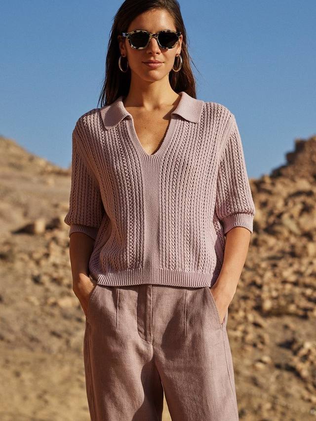 

Топ с вязаным узором пойнтель и отделкой на воротнике Whistles, Lilac