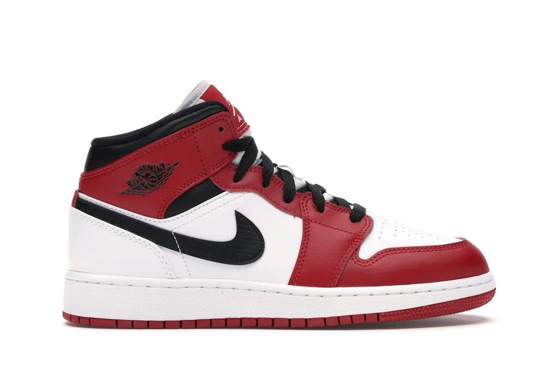 Детские кроссовки с повседневным дизайном Jordan 1 Mid Jordan, White/Gym Red-Black