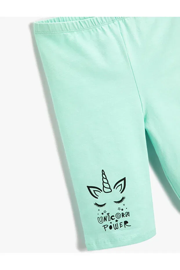 Детские леггинсы для девочек с принтом Unicorn printed bermuda tights cotton Koton, Green — фото 3