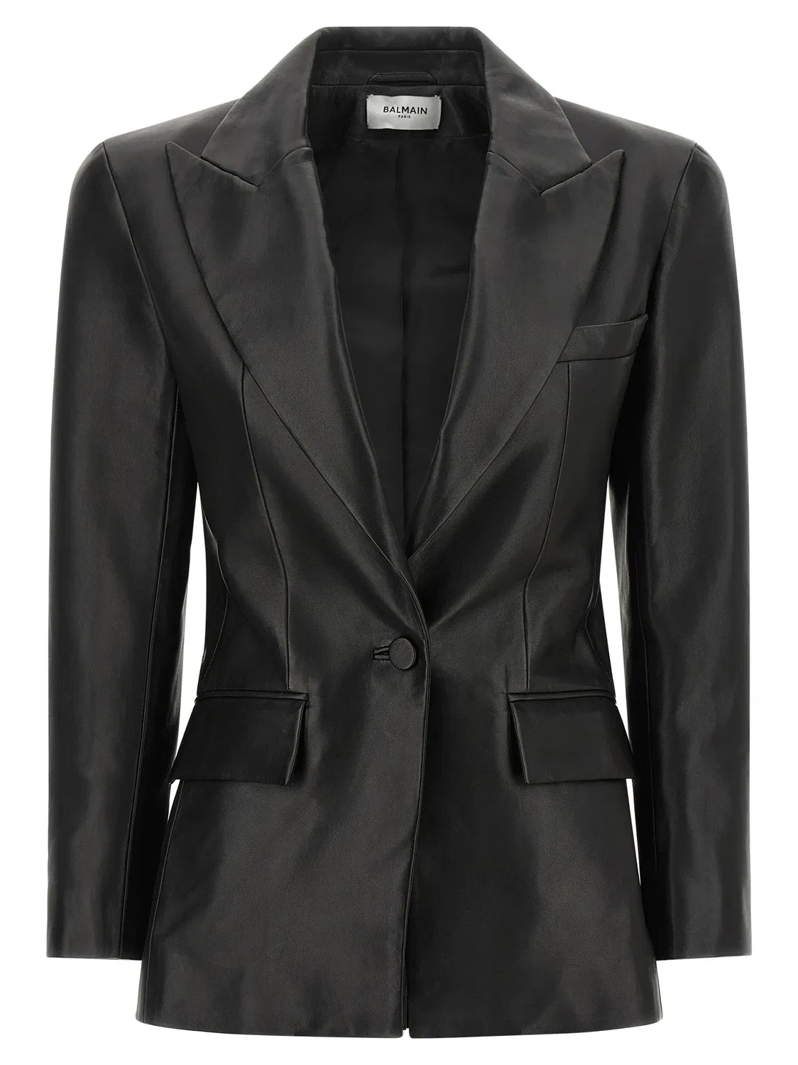 Кожаный блейзер Balmain, черный