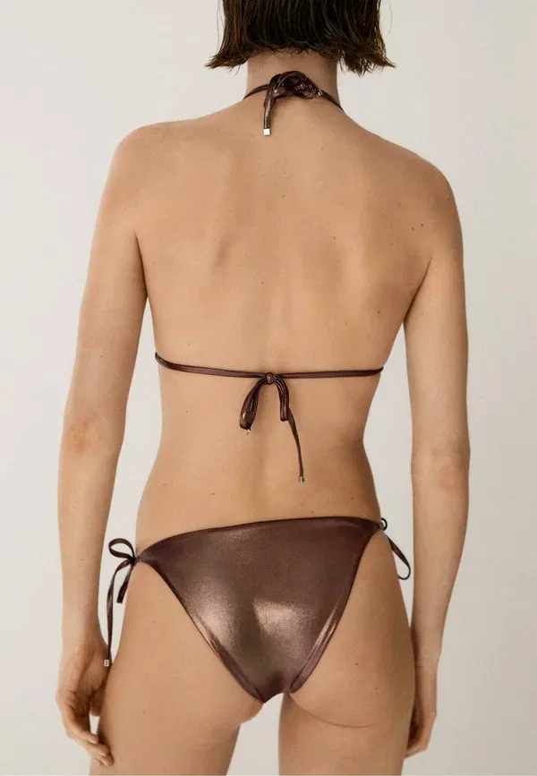Купальник-бикини из полиамида Metallic triangle bikini set, Massimo Dutti, темно-коричневый — фото 2