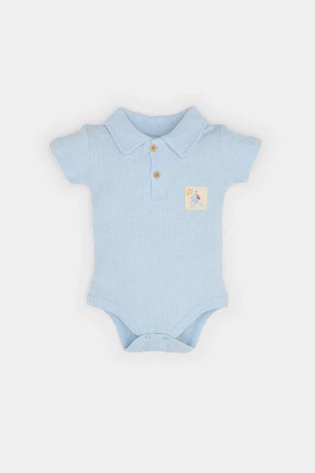 Детское боди для мальчиков с принтом Polo collar printed waffle short sleeve snap fastener bodysuit baby boy newborn e7935a525sm Defacto, Blue-Be343