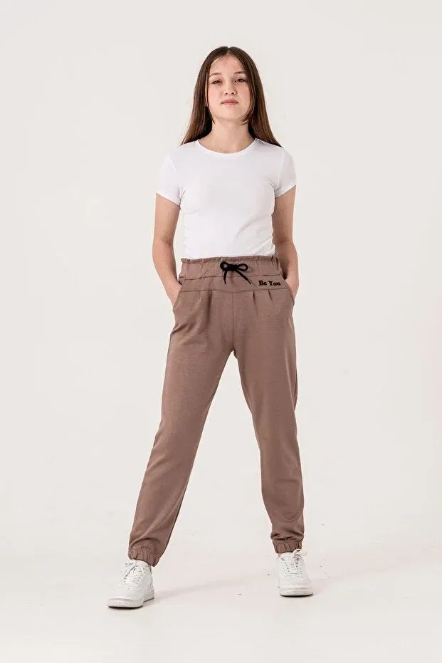Детские спортивные штаны для девочек с принтом Be You Print Mışıl Kids, Brown