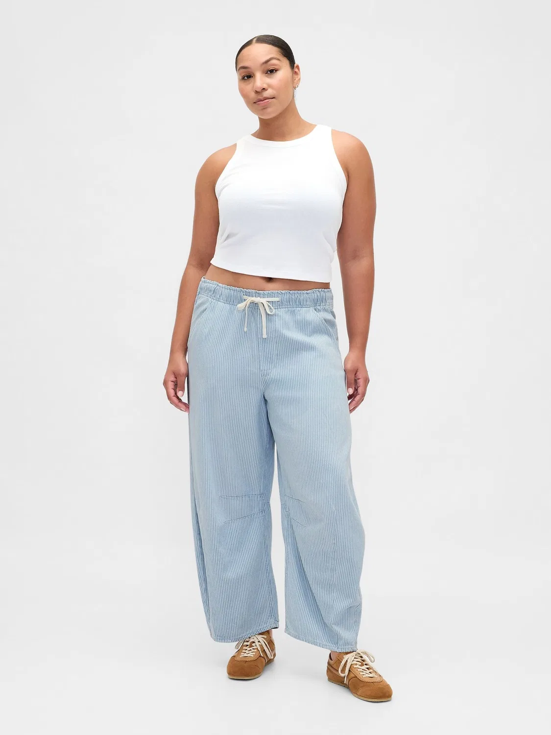Джинсы-бананы Gap Mid Rise UltraSoft Stripe Easy Barrel Horseshoe, синие — фото 4
