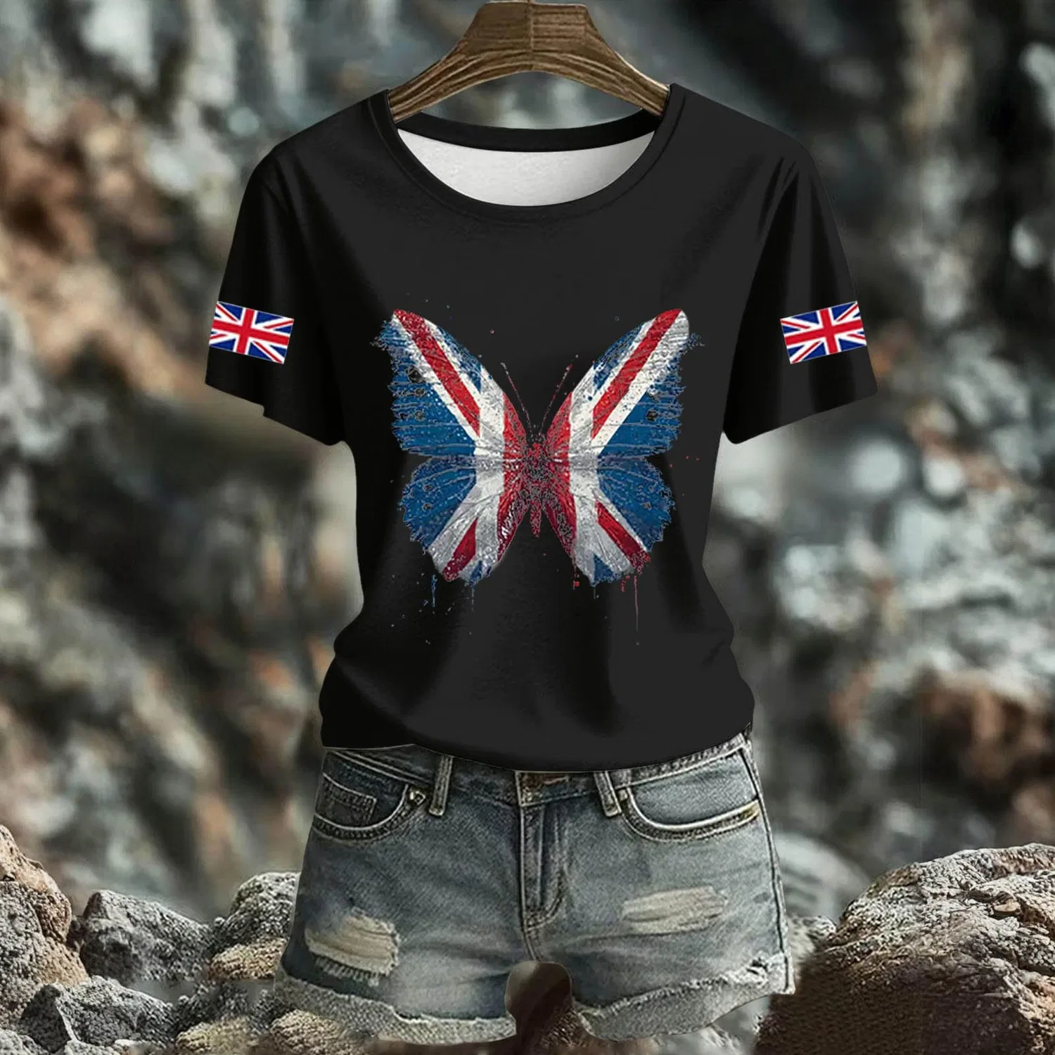 Женская футболка с принтом England Union Jack Flag, летняя, с коротким рукавом, Black 5 — фото 3
