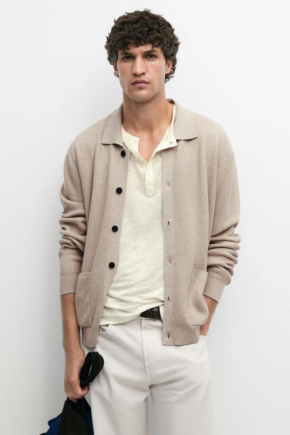 Кардиган 100% Cotton Knit Pocket, бежевый