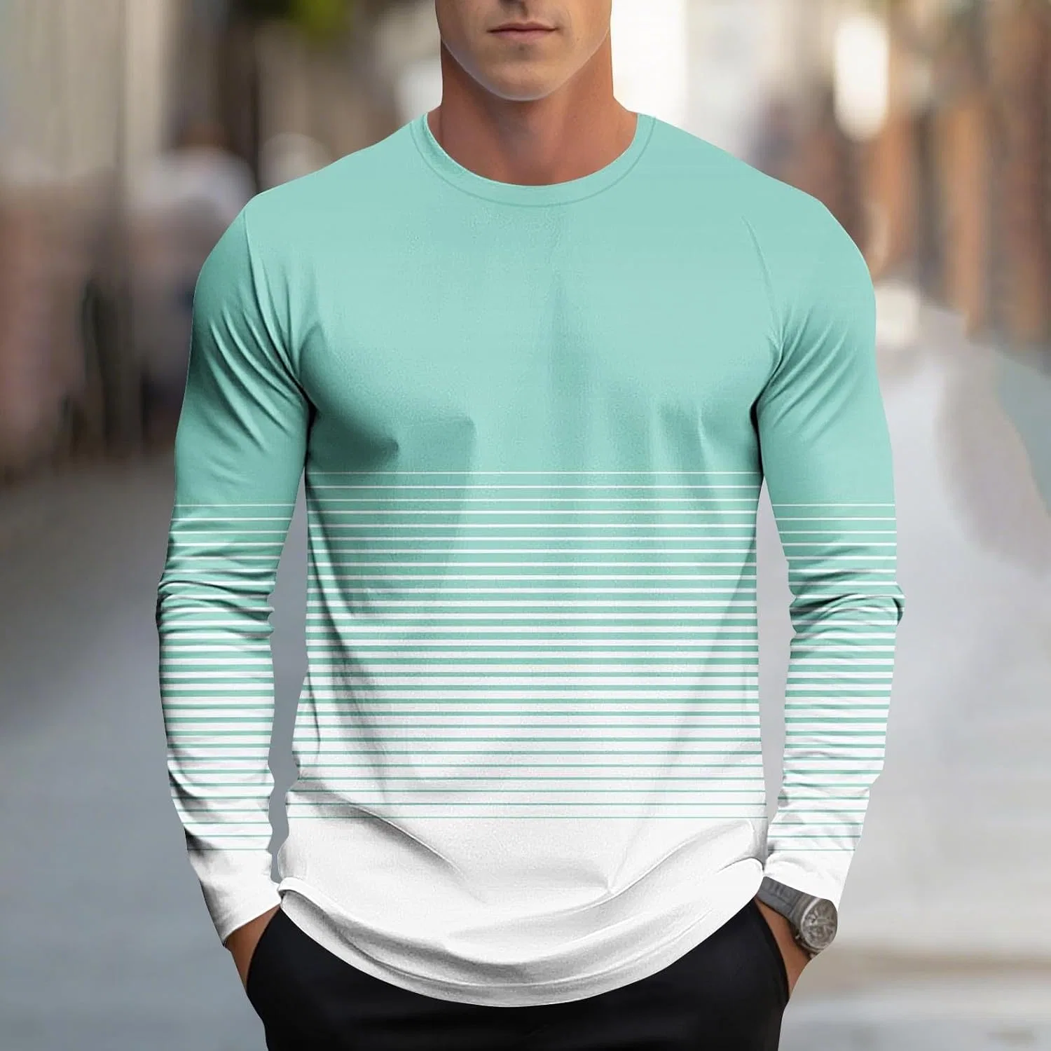 Мужская спортивная футболка с цветными блоками Long Sleeve, Light Blue — фото 2